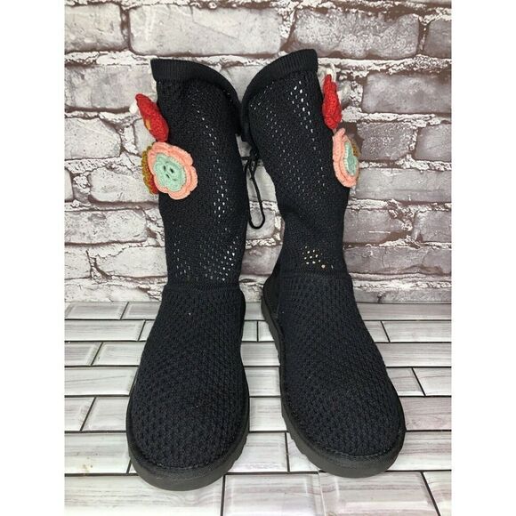 Ugg Australia Classic Floral Crochet Genuine Shearling Boots Women Sz 9M US/40EU - Picture 14 of 16